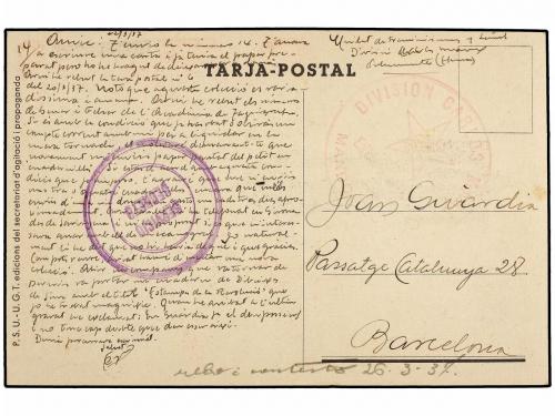 ✉ ESPAÑA GUERRA CIVIL. 1937. ALMUNARIENTE (Huesca) a BARCELO