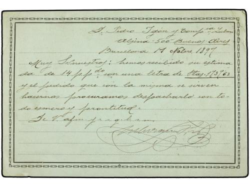 ✉ ESPAÑA. Ed. 217. 1897. Tarjeta Postal de SUBIRANA HERMANOS