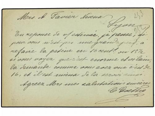✉ ESPAÑA. Ed. 217. 1896. Tarjeta Postal de CARLOS GOETTIG de