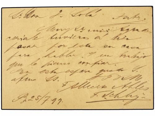 ✉ ESPAÑA. Ed. 217. 1899. Tarjeta Postal de ALBERTO AHLES. MÁ