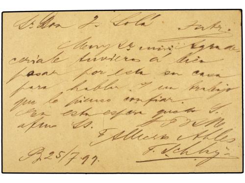 ✉ ESPAÑA. Ed. 217. 1899. Tarjeta Postal de ALBERTO AHLES. MÁ