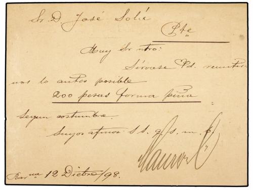 ✉ ESPAÑA. Ed. 217. 1898. Tarjeta Postal de MAURER Y CIA. de 