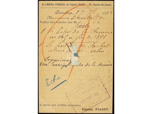 ✉ ESPAÑA. Ed. 217. 1892. Tarjeta Postal de LA LIBRERIA FRANC