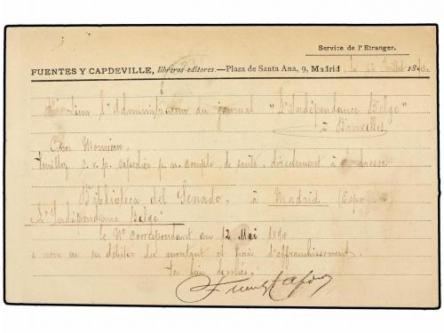 ✉ ESPAÑA. Ed. 217. 1890. Tarjeta Postal de FUENTES Y CAPDEVI