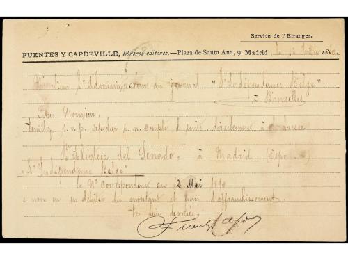 ✉ ESPAÑA. Ed. 217. 1890. Tarjeta Postal de FUENTES Y CAPDEVI
