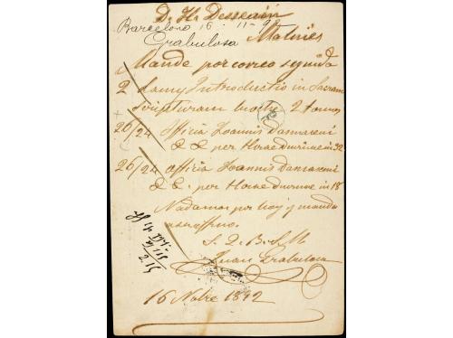 ✉ ESPAÑA. Ed. 217. 1892. Tarjeta Postal de la IMPRENTA INMAC