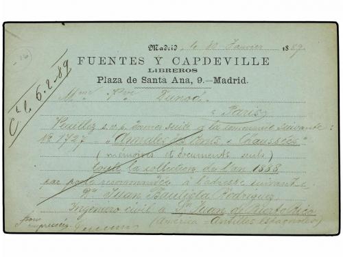 ✉ ESPAÑA. Ed. 210. 1889. Tarjeta Postal de FUENTES Y CAPDEVI