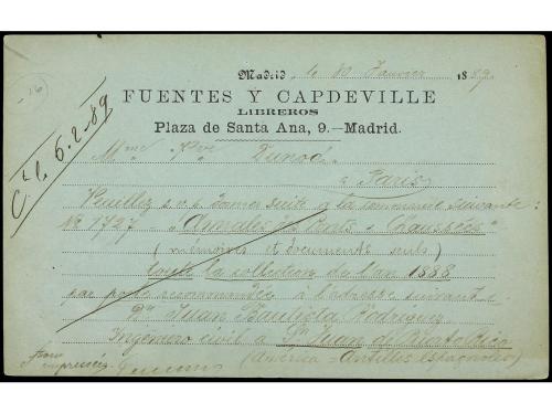 ✉ ESPAÑA. Ed. 210. 1889. Tarjeta Postal de FUENTES Y CAPDEVI