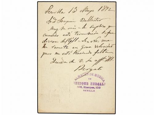 ✉ ESPAÑA. Ed. 217. 1892. Tarjeta Postal de ENRIQUE BERGALI d