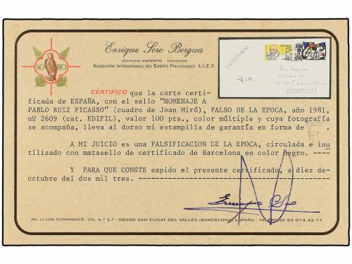✉ ESPAÑA. Ed. 2609F. PICASSO. 100 pts. multicolor. FALSO POS