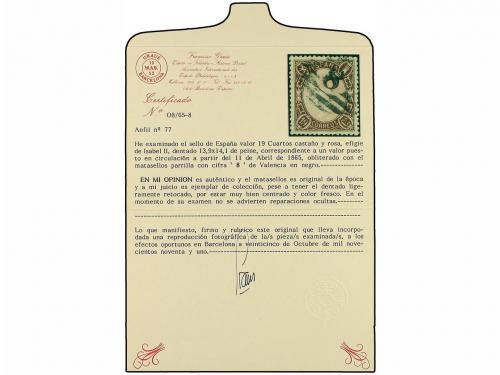 ° ESPAÑA. Ed. 77. 19 cuartos castaño y rosa, mat. PARRILLA c