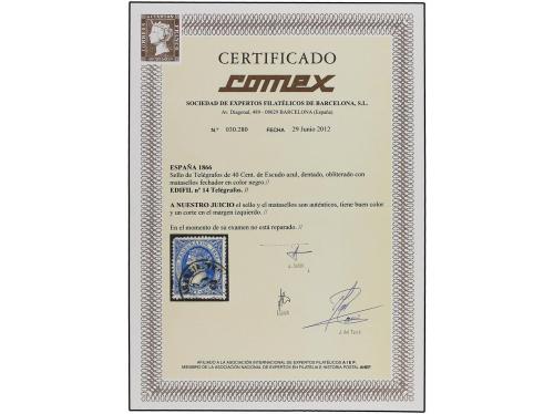 ° ESPAÑA. 40 cts. de escudo azul de TELÉGRAFOS usado como se