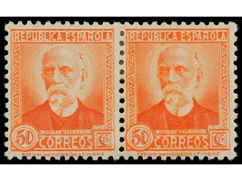 * ESPAÑA. Ed. 667 y 671 (2). 25 cts. carmín y 50 cts. naranj