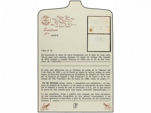 ✉ CUBA. Ed. . 1885. HABANA a ALBAY (Filipinas). 10 cts. cast