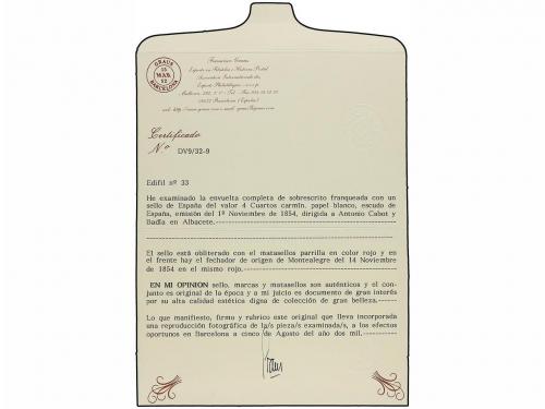 ✉ ESPAÑA. Ed. 33. 1854. MONTEALEGRE a ALBACETE. 4 cuartos ro