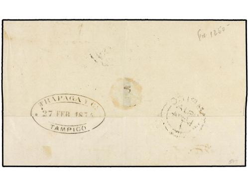 ✉ MEXICO. 1874. TAMPICO a VERACRUZ. 12 ctvos. azul para el p