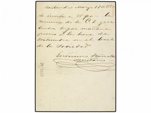 ✉ URUGUAY. Ed. . Yv. 39(2). 1880. TARJETA POSTAL de iniciati