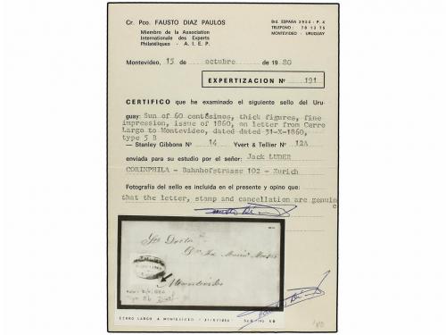 ¿ URUGUAY. Ed. . 1860. CERRO LARGO a MONTEVIDEO. 60 cts. gri