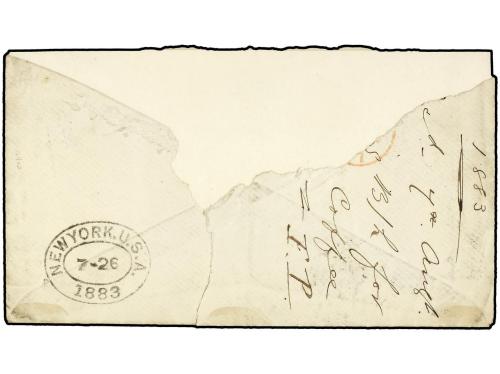 ✉ SALVADOR. 1883. ACAJUTLA a LONDRES. 1 ctvo. verde y 5 ctvo
