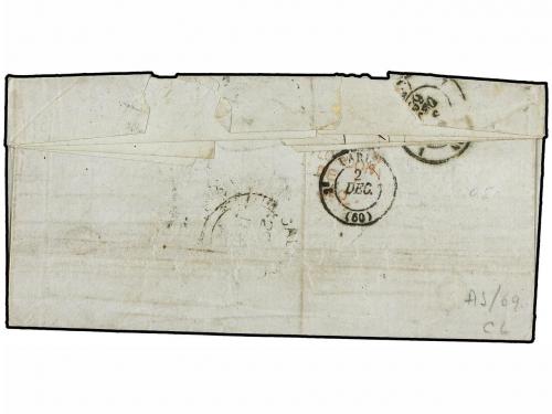 ✉ PERU. Ed. . 1860. E.L. to FRANCE with 1860 1 d. blue tied 