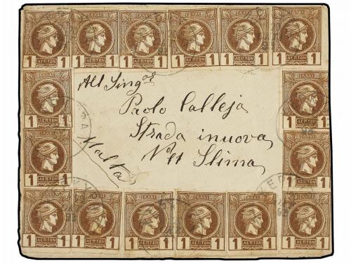 ✉ GRECIA. Ed. . 1893. ´Window pane´ cover bearing a total of