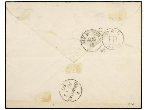 ✉ BAHAMAS. 1880. Cover to NEW YORK bearing perf 14 4 d. dull