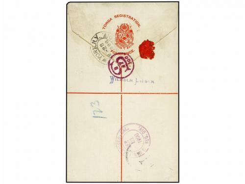 ✉ TONGA. Ed. . 1900. 4 d. Postal stationery Reg envelope bea