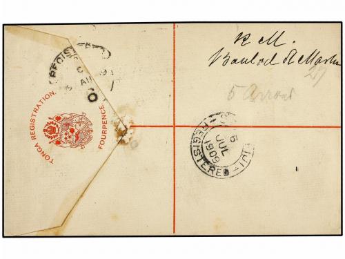 ✉ TONGA. Ed. . 1897. 4 d. Postal stationery Reg. envelope be