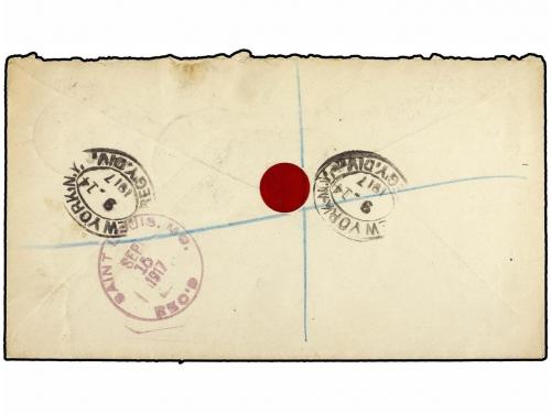 ✉ JAMAICA. Ed. . 1917. Registered cover used to the USA bear