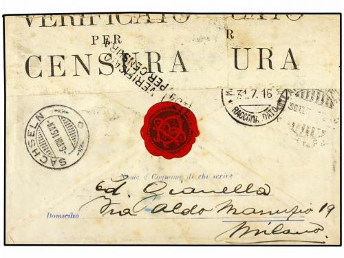 ✉ ITALIA. 1916. Registered usage of blue Military envelope t