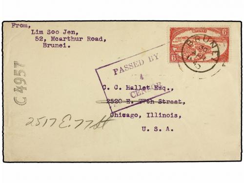 ✉ BRUNEI. Ed. . 1940. Cover bearing 1924-37 6 c.& 2 c.& 4 c.