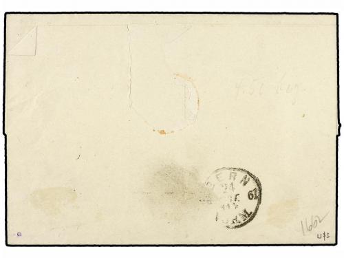 ¿ SUIZA. 1858-62. 5 rp. brown + 10 rp. dark blue, green silk