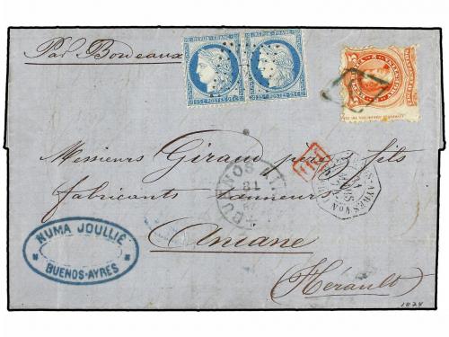 ¿ FRANCIA. Ed. . 1874. 5 centavo. RIVADAVIA (Sc 18 w/margina