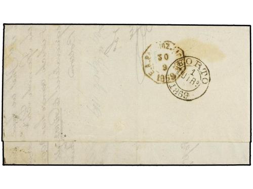 ✉ ESPAÑA. Ed. 98. 1869. ALICANTE a OPORTO. 50 mils. violeta.