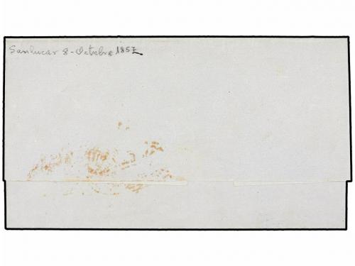 ✉ ESPAÑA: PREFILATELIA. 1851. SANLUCAR a JEREZ. Marcas de do