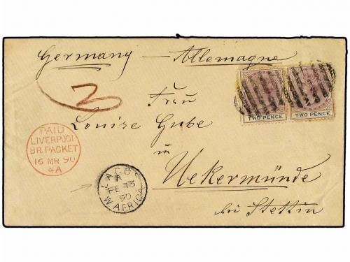 ✉ LAGOS. Ed. . 1890 (Feb 13). Cover to UEKERMUNDE via Stetti