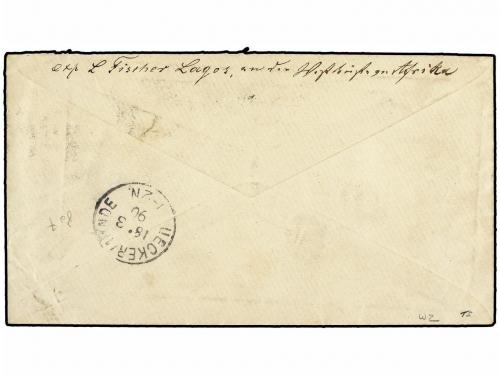 ✉ LAGOS. Ed. . 1890 (Feb 13). Cover to UEKERMUNDE via Stetti