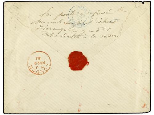 ✉ FRANCIA. 1881 (Nov 28). Cover at ´Voie de Mer´ 35 c. rate 