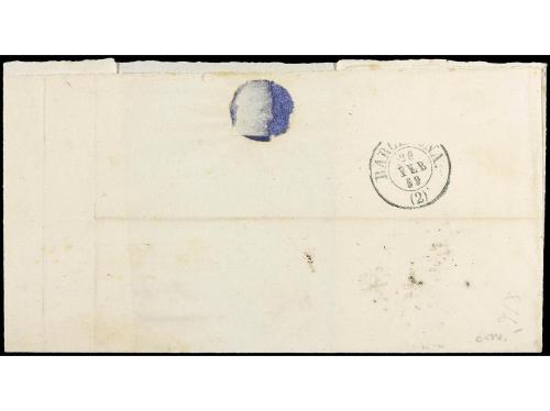✉ ESPAÑA. Ed. 48. 1858. 4 cuartos rojo, mat. fechador tipo I
