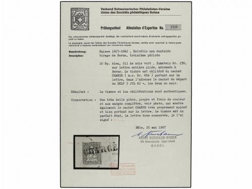 ¿ SUIZA. Ed. . 1862. CULP. 10 Rp. azul. Matasellos CHARGEE e