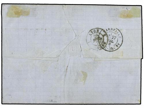 ✉ FRANCIA. 1878. VOLO a LYON. Circulada con sello de 30 cts.