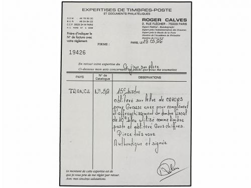 ✉ FRANCIA. Ed. . Yv. 59. 1872. CAHORS a GRASSE. 15 cts. bist