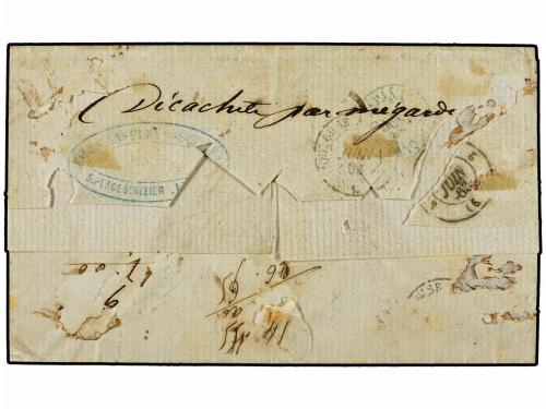 ✉ ESPAÑA. Ed. 59. 1862. CADIZ a LYON. 12 cuartos azul esquin