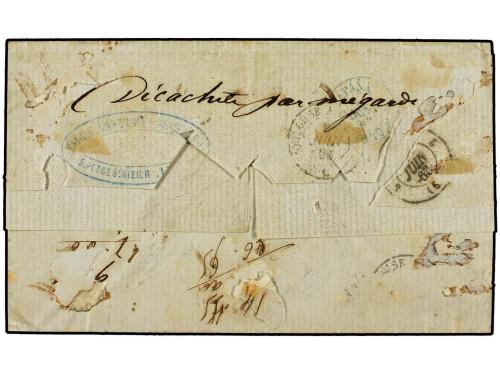✉ ESPAÑA. Ed. 59. 1862. CADIZ a LYON. 12 cuartos azul esquin