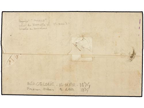 ✉ ESPAÑA. Ed. 132,133 y 137. 1874. BARCELONA a BUENOS AIRES.
