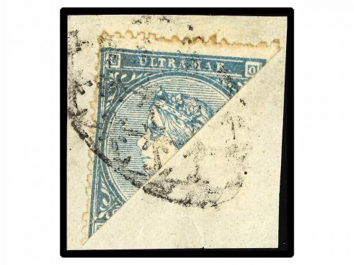 Δ CUBA. Ant. 13F. 10 cts azul. FALSO POSTAL, bisectado sobre