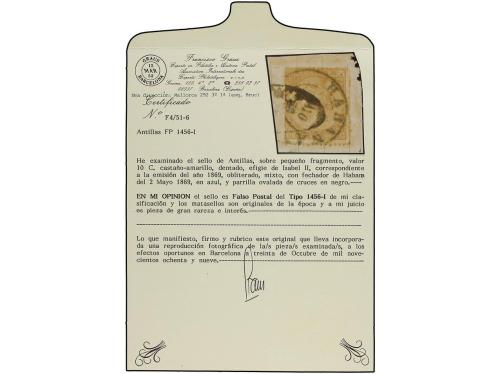 Δ CUBA. Ant. 16F. 10 cts. castaño amarillo. FALSO POSTALsobr