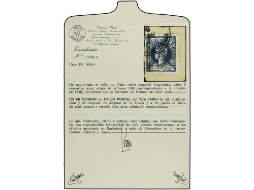 Δ COLONIAS ESPAÑOLAS: CUBA. Ed. 164F. 6 cts. azul. FALSO POS