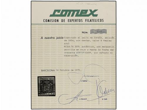 ° ESPAÑA. Ed. 27. 6 reales azul. Mat. PARRILLA ROJA. MAGNÍFI