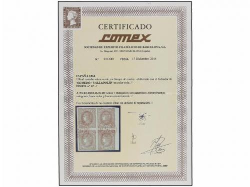 ° ESPAÑA. Ed. 67 (4). 1 real castaño s. verde. Bloque de cua